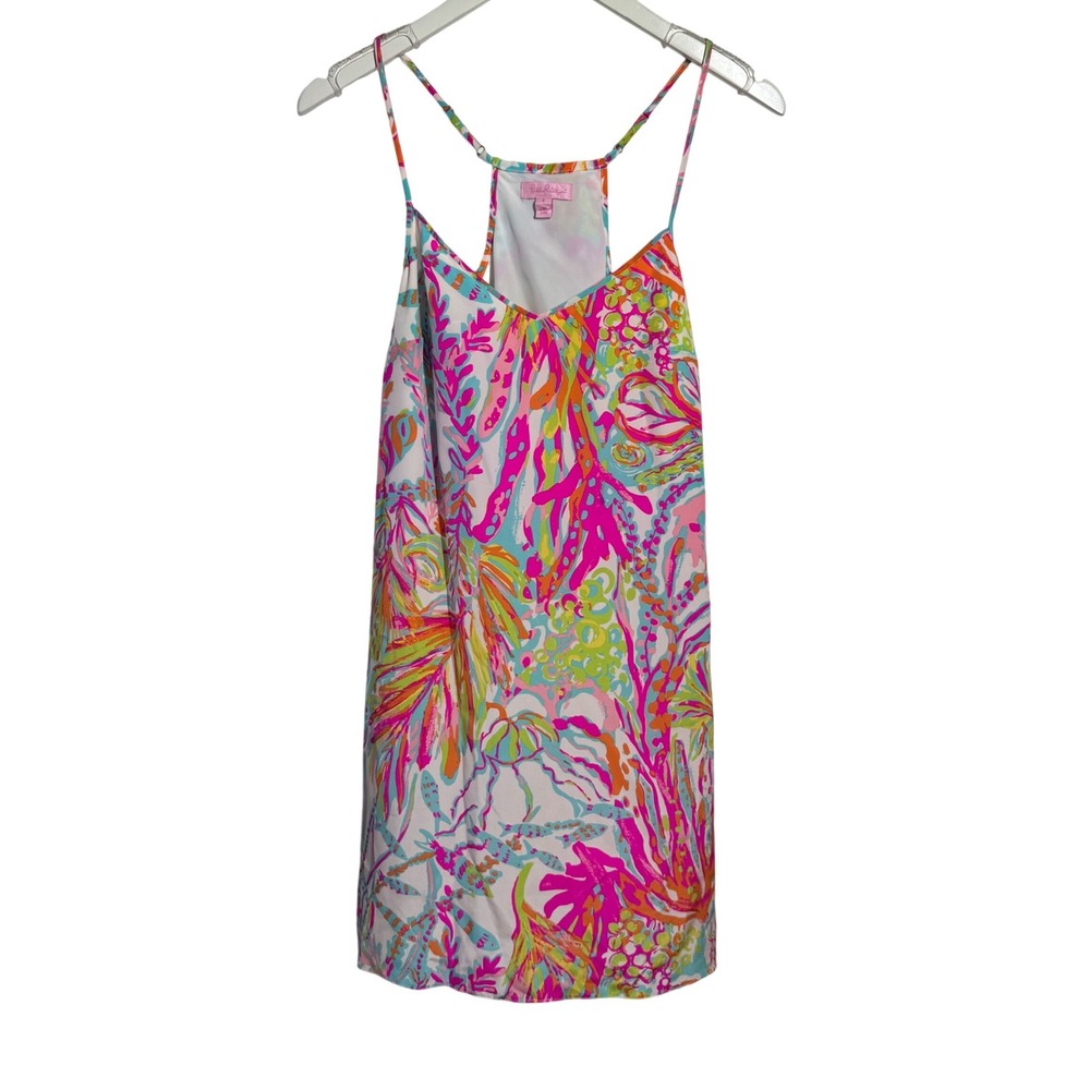 Lilly Pulitzer Silk Racerback Shift Dress Pink Coral Reef Print Small